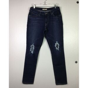 Levi Jeans 711 Skinny Unisex Sz 32X30 Stretch‎ Blue denim distressed holes patch